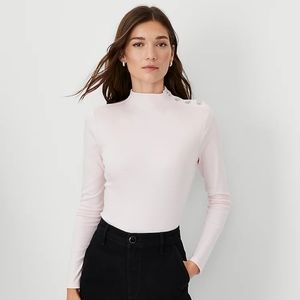 NWT Ann Taylor Crystal Shoulder Button Mock Neck Top